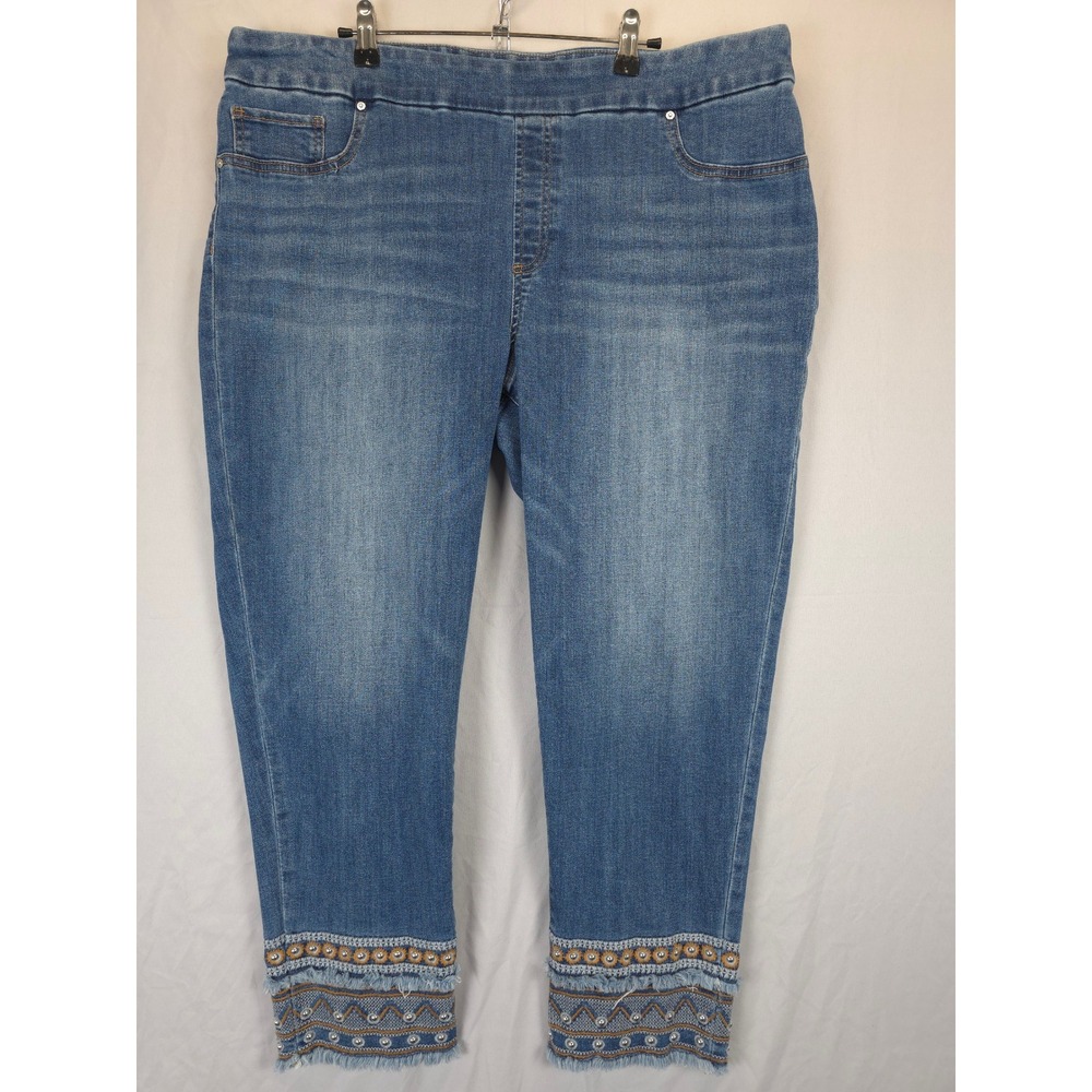Chico's Blue Embellished Hem Jeggings